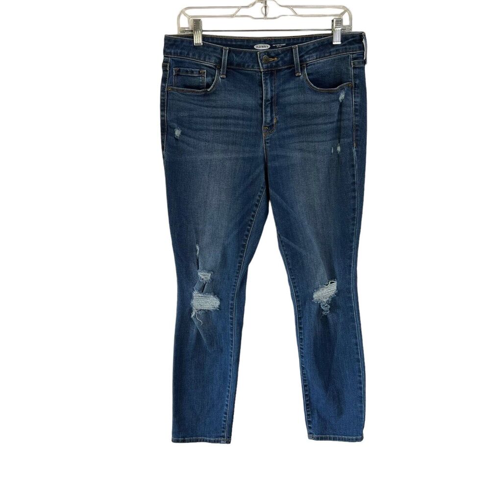 Old Navy Womens Pop Icon Skinny Jeans Size 12 Short Distressed Medium Wash Denim